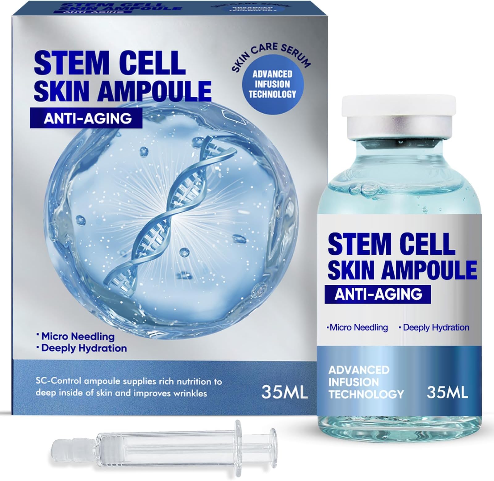 Stem Cell Serum for Face, Microneedling Serum, Anti Aging & Smooth Wrinkles, Stem Cell Ampoule to Use with and Without Micro Needling