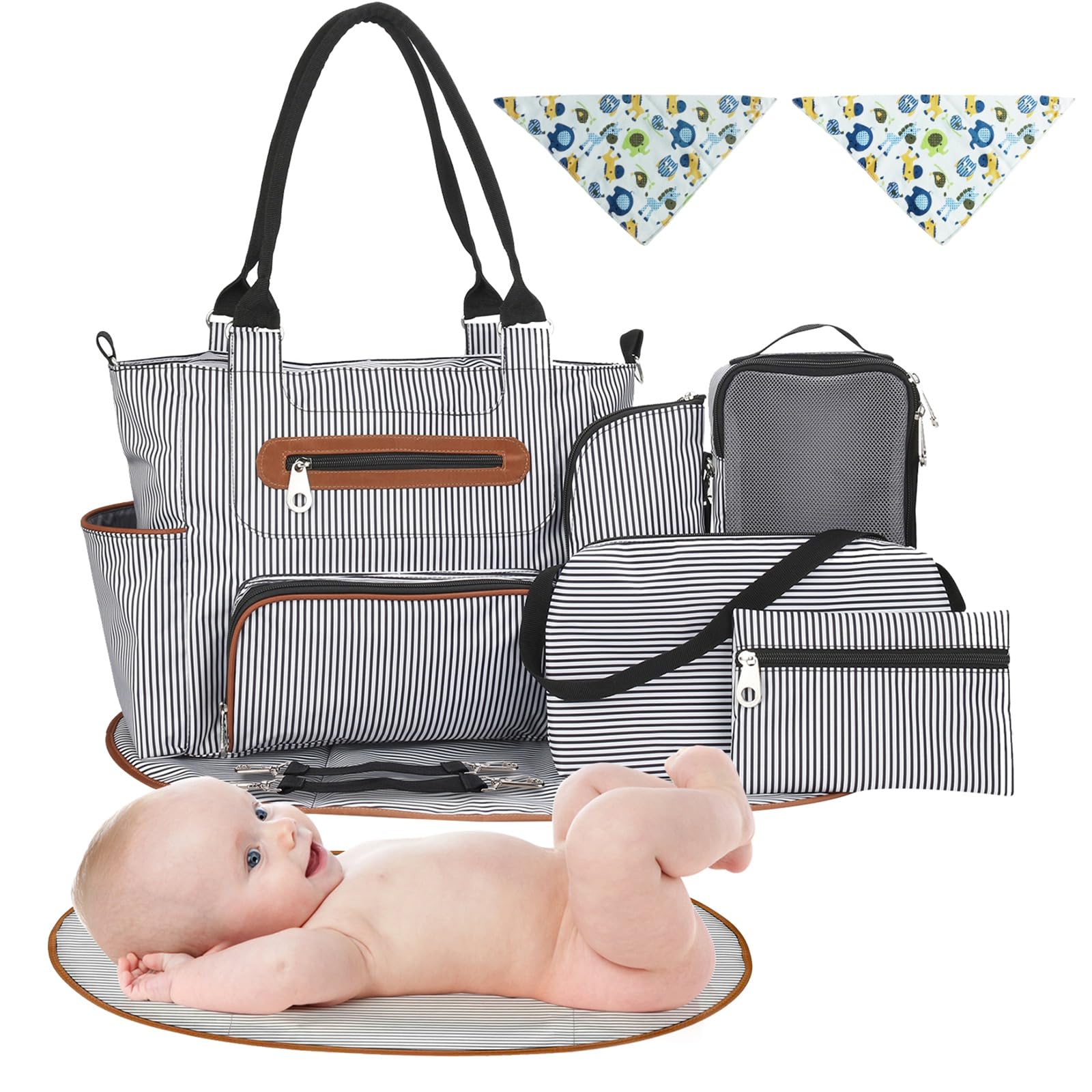 Juego de 8 bolsas de pañales para bebé, para mamá, papá, mamá, bolsas multifuncionales para cambiar pañales
