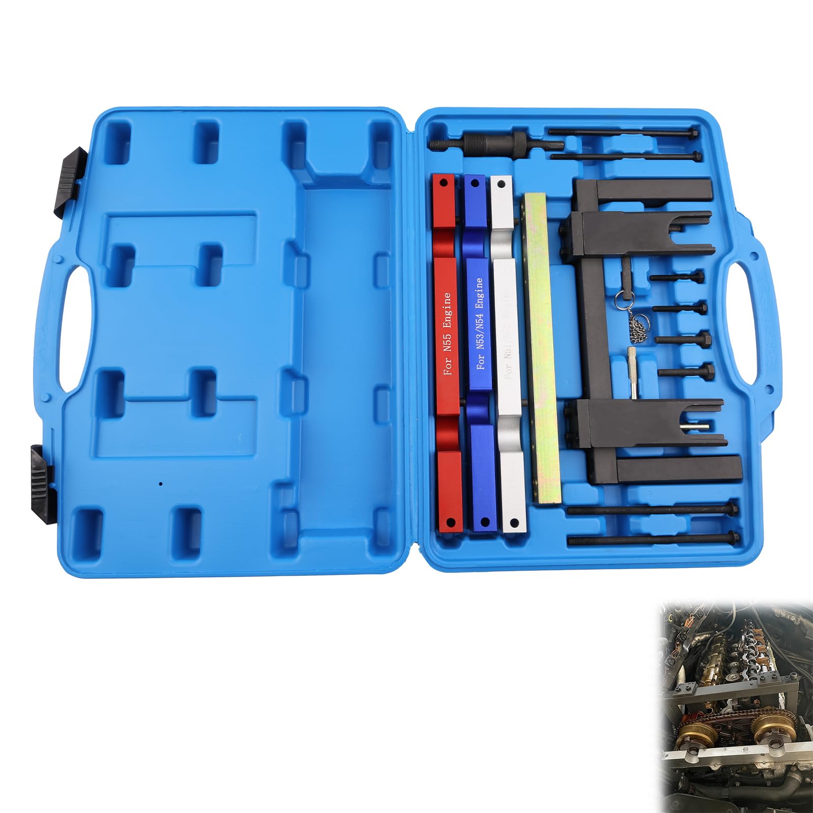 Timing Vanos Nockenwellen-Arretierwerkzeug kompatibel mit BMW N51 N52 N53 N54 N55 Timing Tool Kit Kompatibel mit E60 E90 E93 325i 330i 335i X5 Heavy Duty geschmiedet mit Koffer