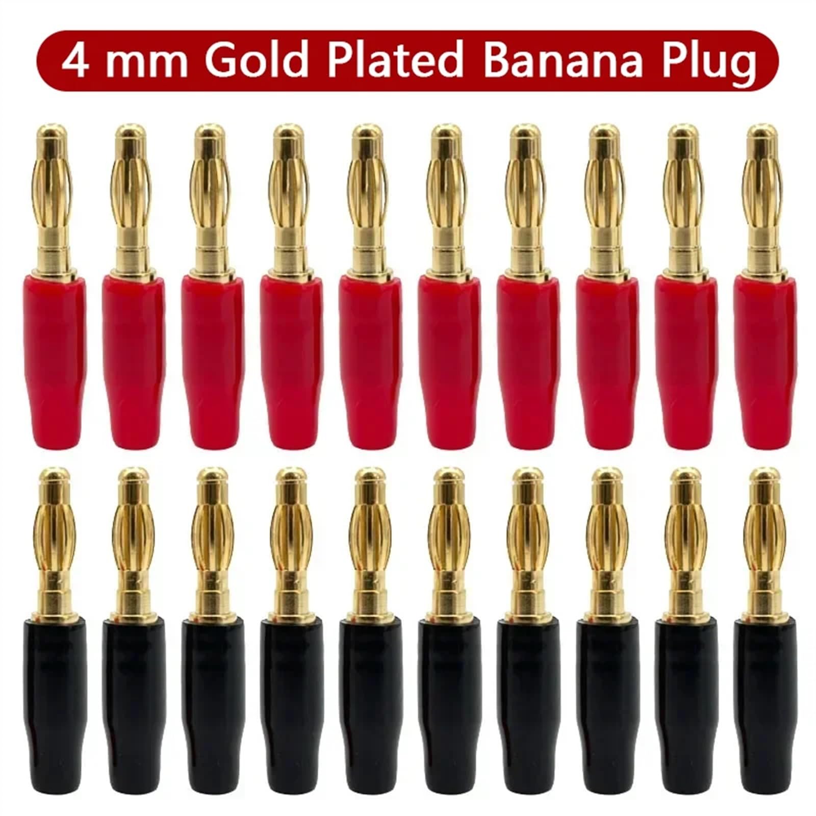 Connecteurs fiche Banane 4mm, 20 pièces, Broche en cuivre plaqué Or(20 Red)