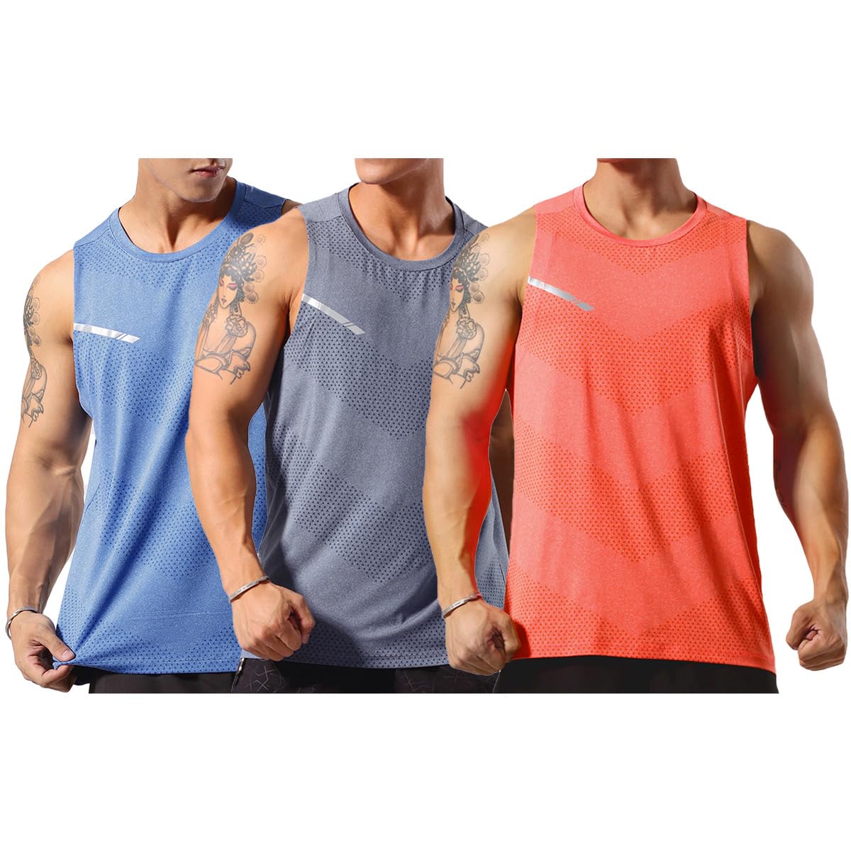 Allthemen Débardeur de Sport Homme Lot de 3 Maillot de Corps sans Manches Tank Top Tee Shirt Séchage Rapide Respirant pour Entraînement Gym Fitness
