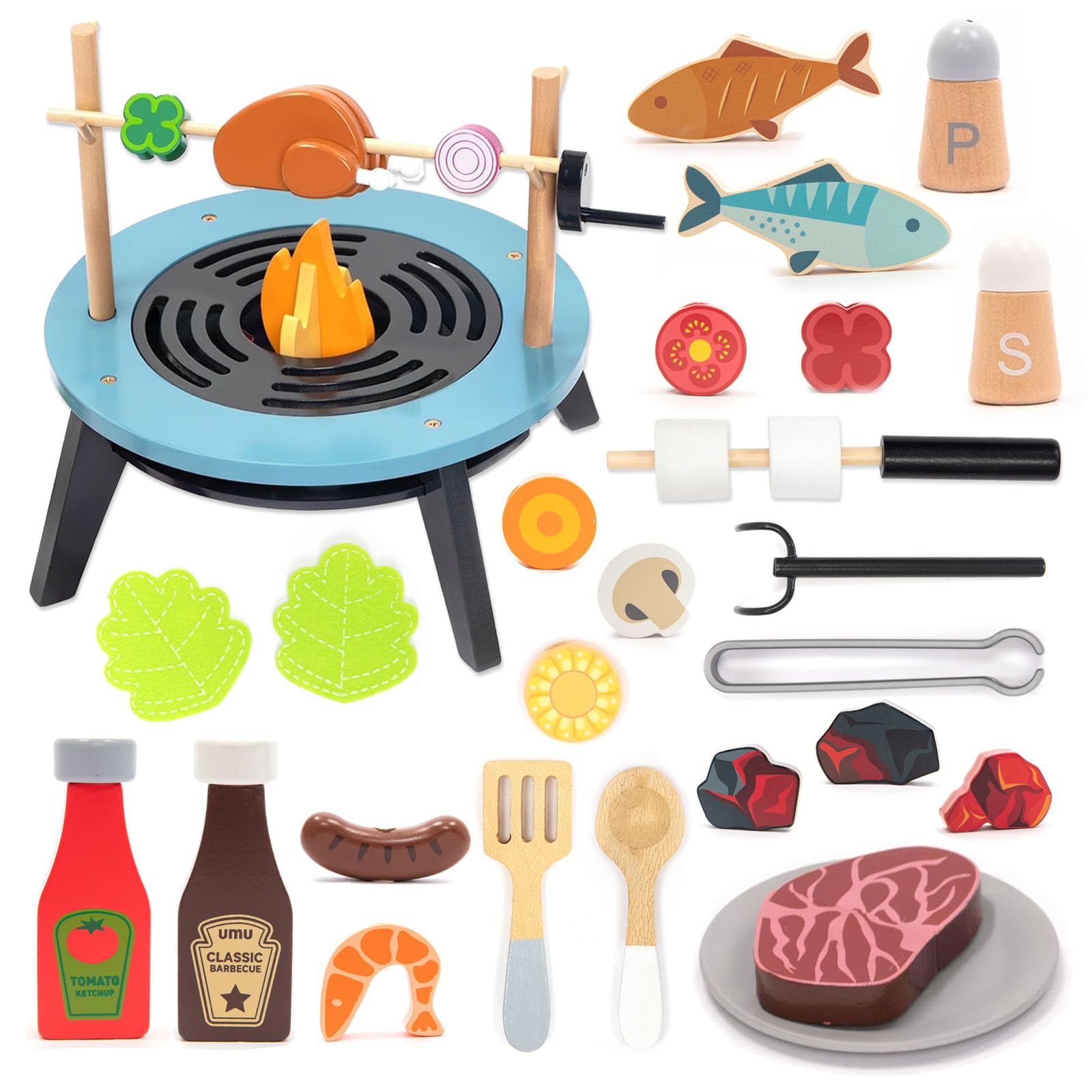 Amazon | UMU 木製子供用バーベキューおもちゃ BBQセット おままごと