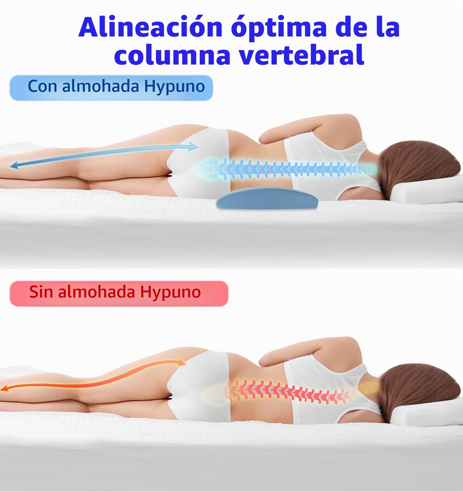 Cojín lumbar ortopédico ergonómico de espuma viscoelástica para la espalda y el sofá – Alivio en la espalda baja – Funda extraíble lavable