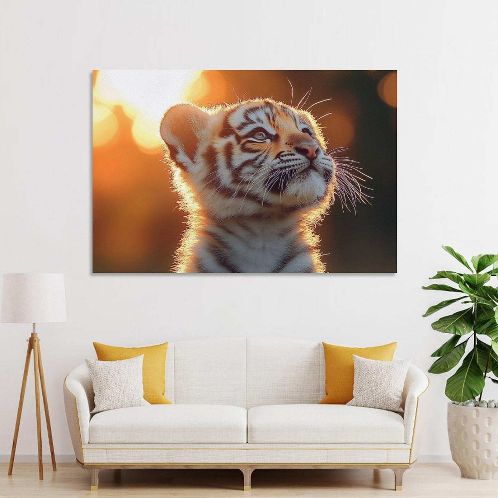 Junmoney Unframe-Style-6 Tiger Cub Portrait In Golden Light Canvas Wall Art 16X24inch(40X60cm), For Wall Displays, Bedrooms Or Room Updates, Ideal For Building A Coordinated Art Wall
