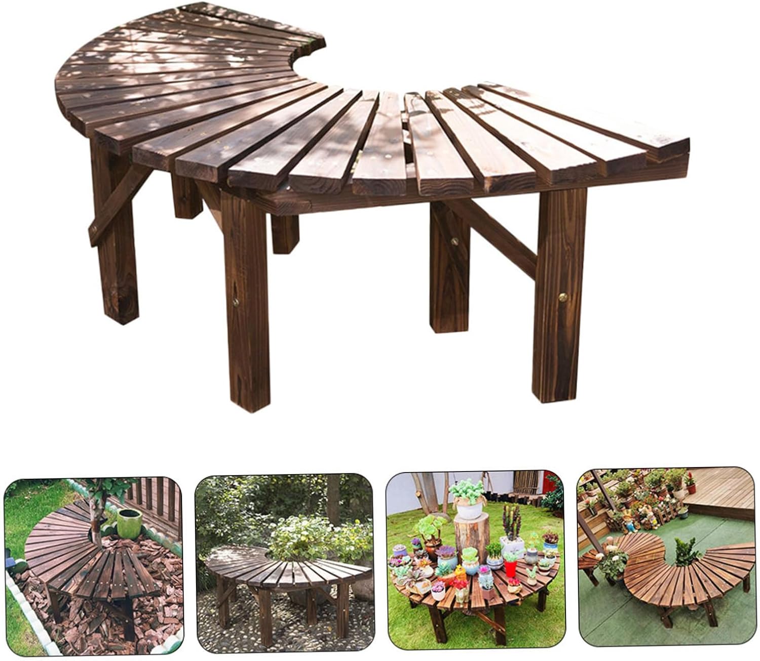 Outdoor Wooden Bench Multi-Purpose Plant Pot Stand Flower Shelf Courtyard Patio Seat for Garden Decor