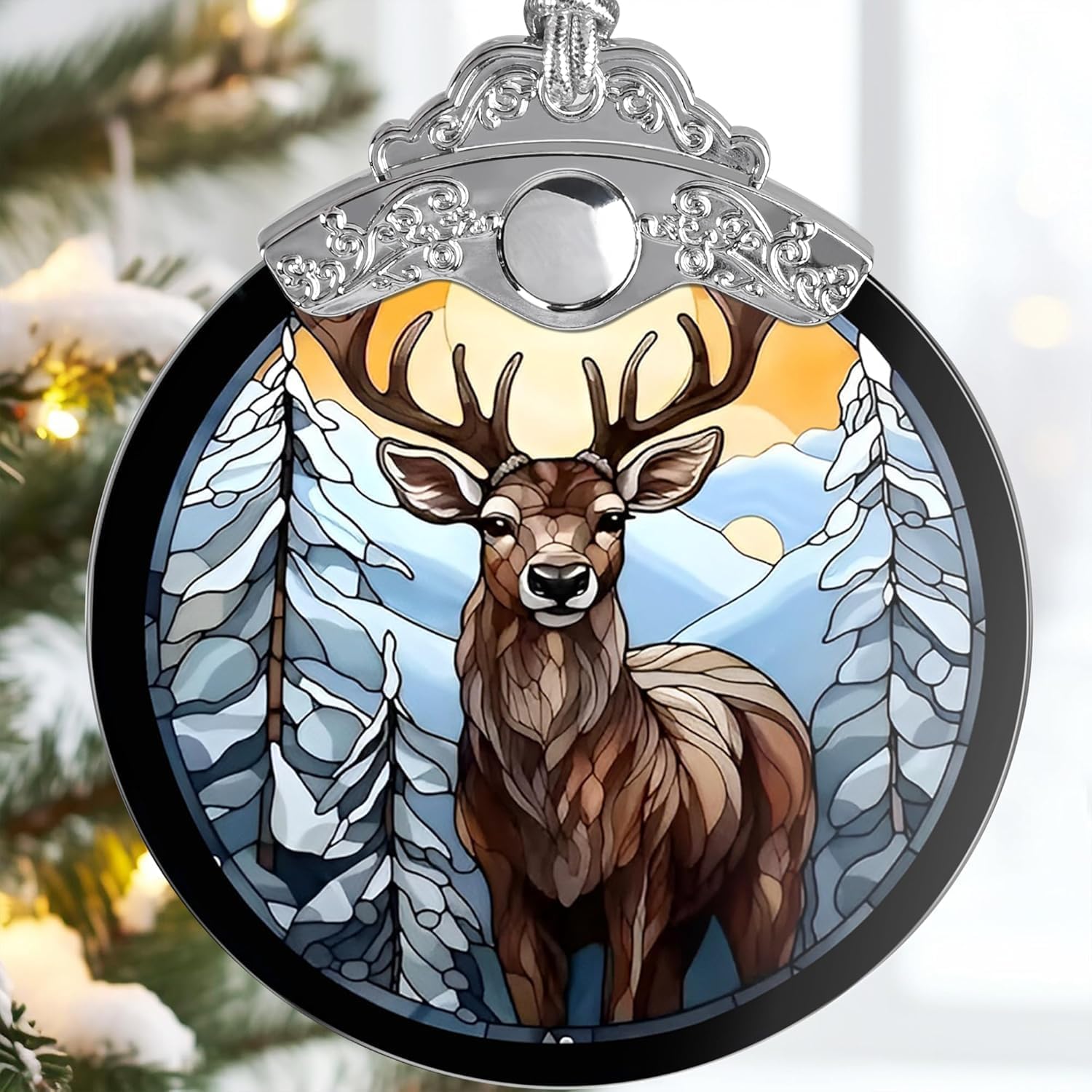 Stained Glass Effections, Decor Christmas Tree, Big Ornament 4 Inch Acrylic Ornament Art, Holiday Decoration, Car Interiors Decors, Christmas Decor, 2024 Christmas Ornament (Noble Deer)