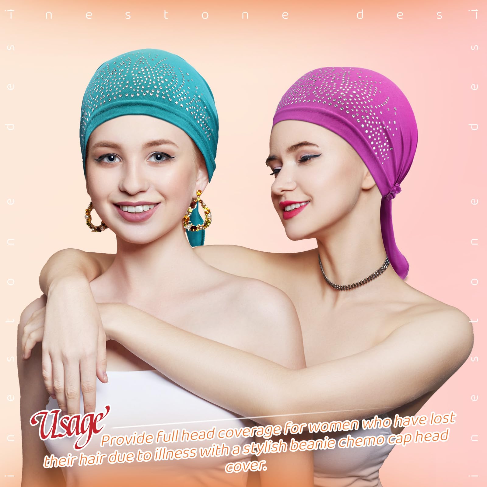 Amazon.com : Jiuguva 12 Packs Rhinestone Head Scarf Women  display picture 3