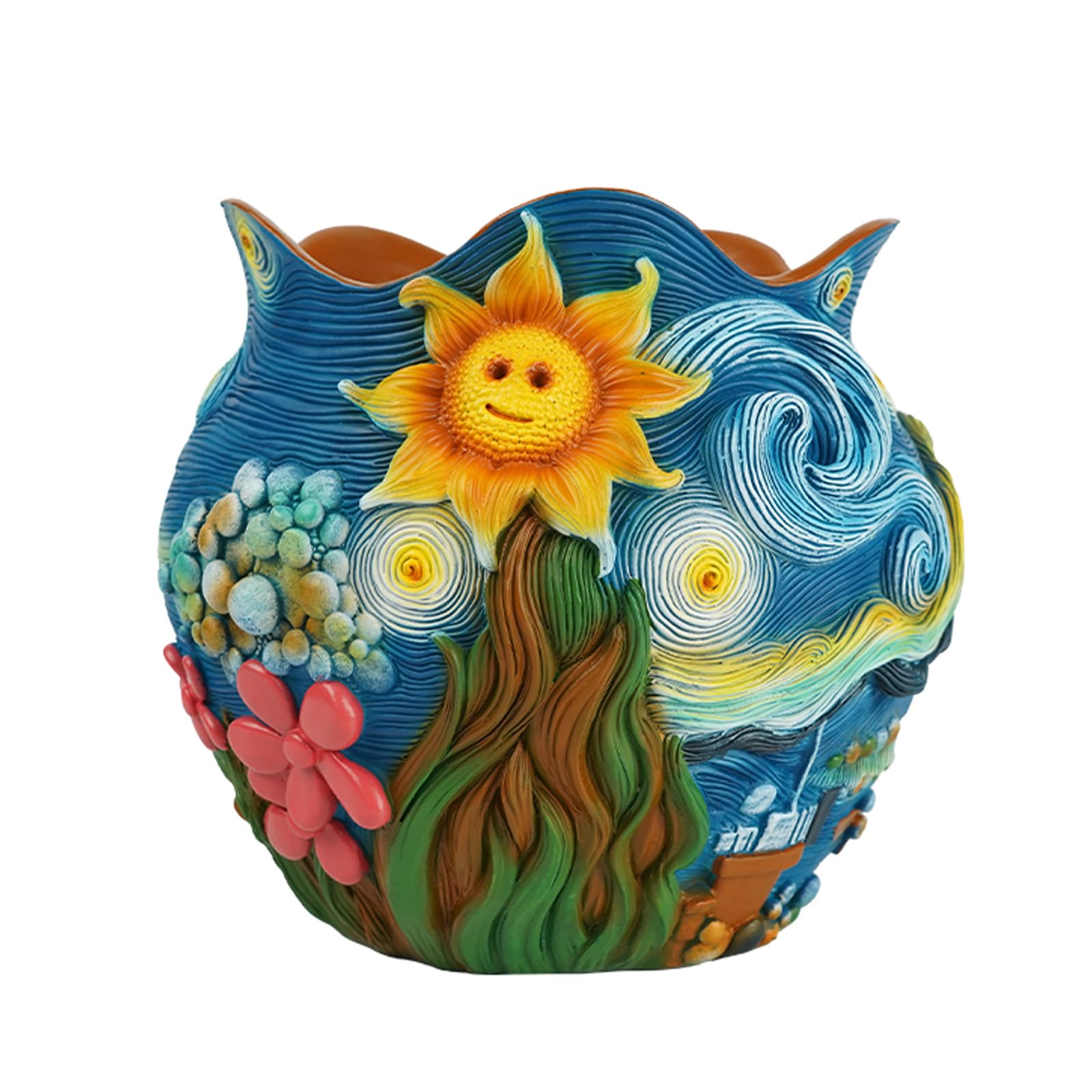 Starry Night Theme Flower Pots 3D Brushstroke