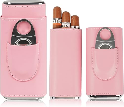 Estuche de cuero para puros, humidor de viaje para mujer, forro de cedro español, accesorios con cortador (rosa)