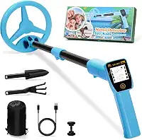 Detector de metal para crianças, Smofrees USB recarregável ajustável 61 cm-86 cm portátil para crianças com visor LCD engraçado para exploração ao ar livre, azul