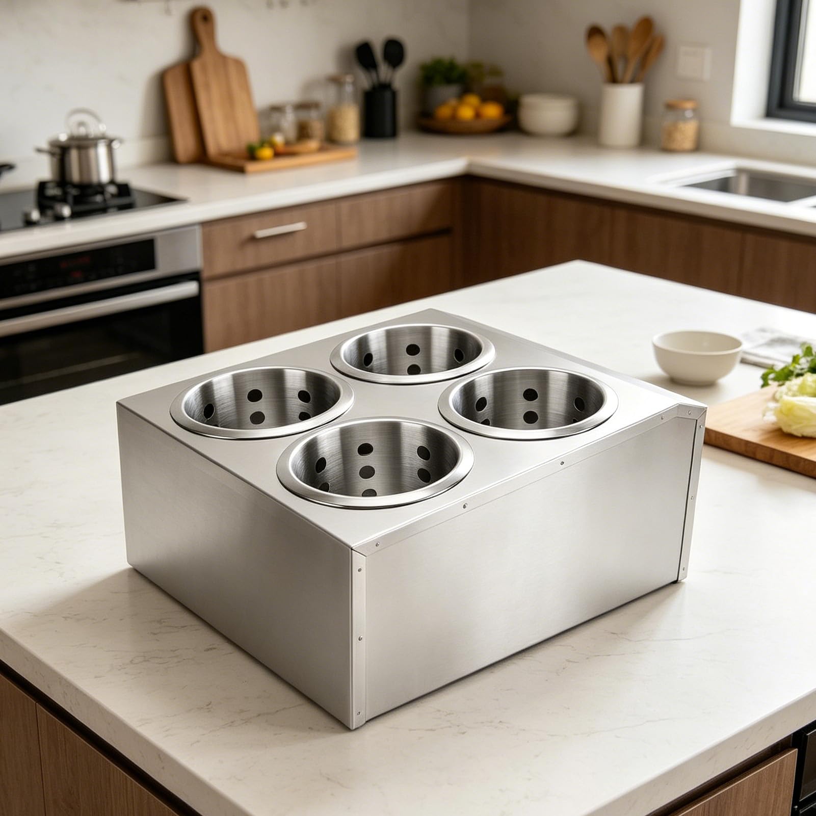 Luocute Soporte para Utensilios de Cocina de Acero Inoxidable con 4 Ranuras, Organizador de Cubiertos para Tenedores, Cucharas y Palillos