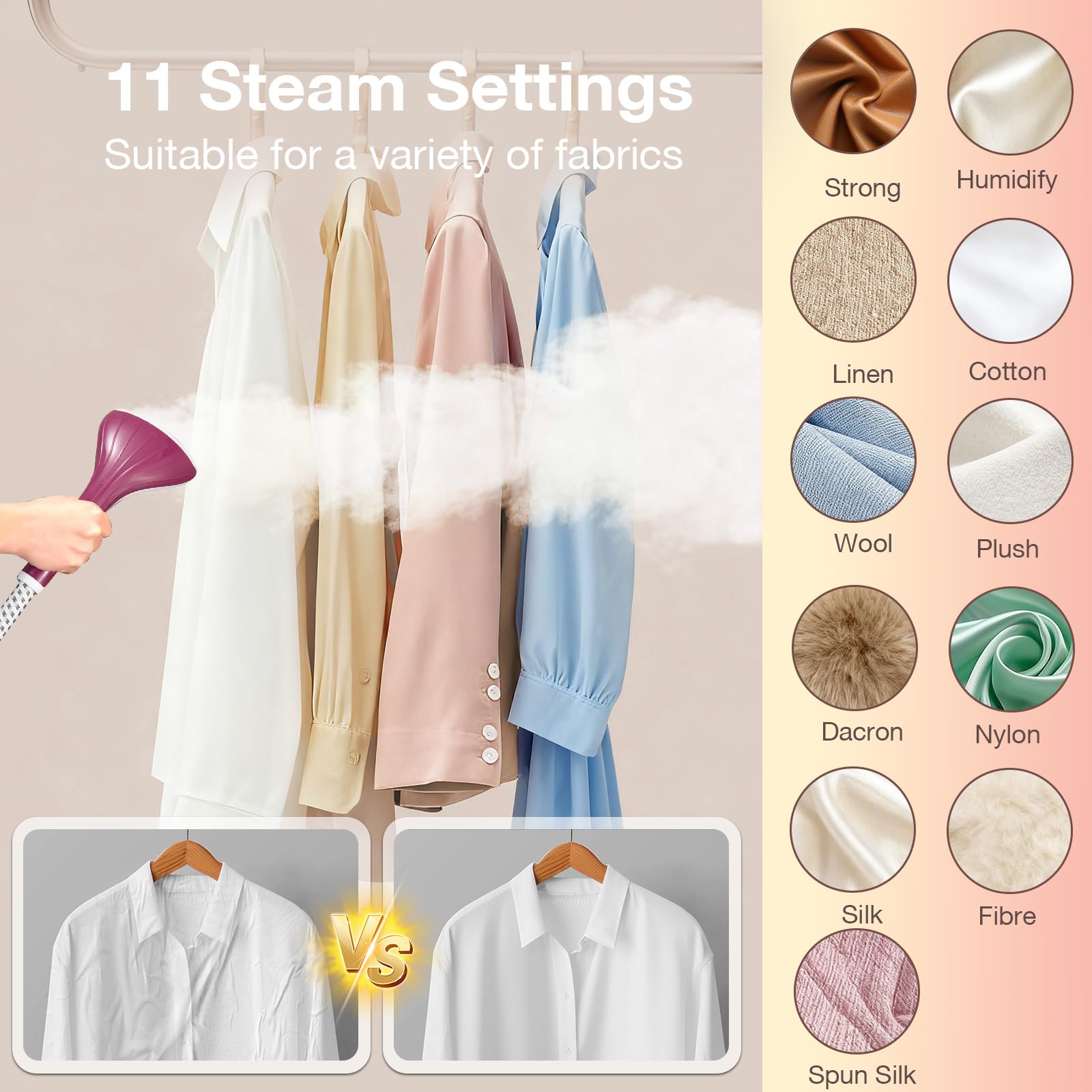 Cozary Defroisseur Vertical Steamer, 1950 W Repassage Vertical avec d'eau de 1.35 L, 11 Fonctions Vapeur Clothes Steamer, Défroisseur Vapeur Puissant pour Repasse Sans Planche