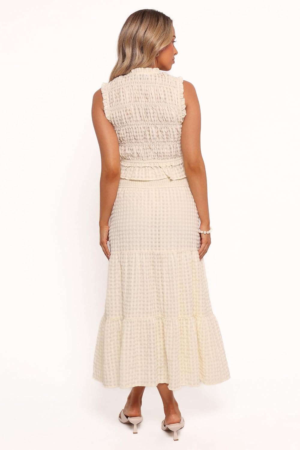 Petal & Pup Women's Farica-Gingham-midi-Skirt-Cream