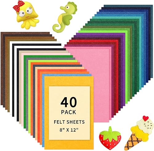HTVRONT Hojas de fieltro para manualidades, 40 piezas de fieltro rígido para manualidades, hoja de fieltro para manualidades de 8 x 12, hojas de
