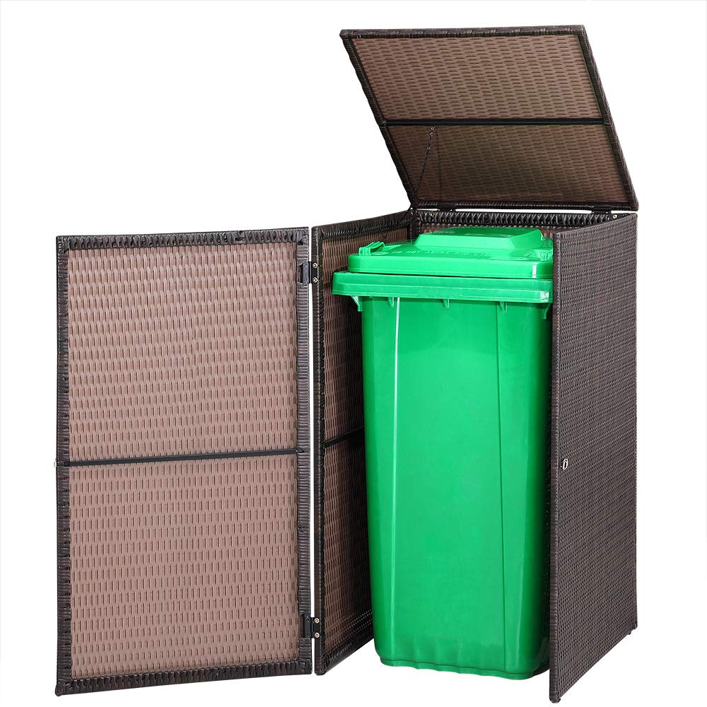 CASARIA® Cache Poubelle extérieur Couvercle + Fermeture 240L abri Poubelle 115x80x65cm polyrotin Range Poubelle Cache conteneur déchets