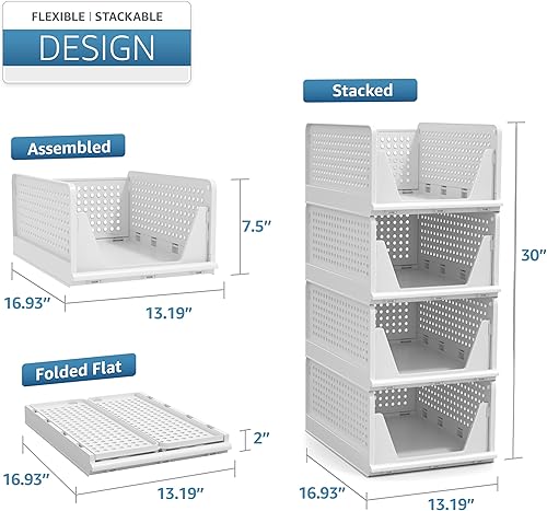 Miniatura 6 de Sorbus Paquete de 4 organizadores de estantes medianos con diseño frontal abierto debajo del estante para armario, baño, cocina, garaje, cestas de