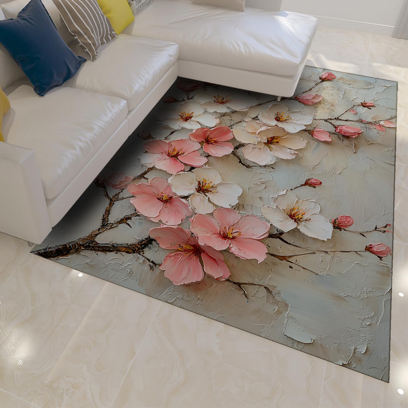 Tappeto Giapponese Con Fiori Di Ciliegio – Design Botanico, 80x150 Cm, Morbido, Lavabile, Per Camera, Ingresso, Soggiorno