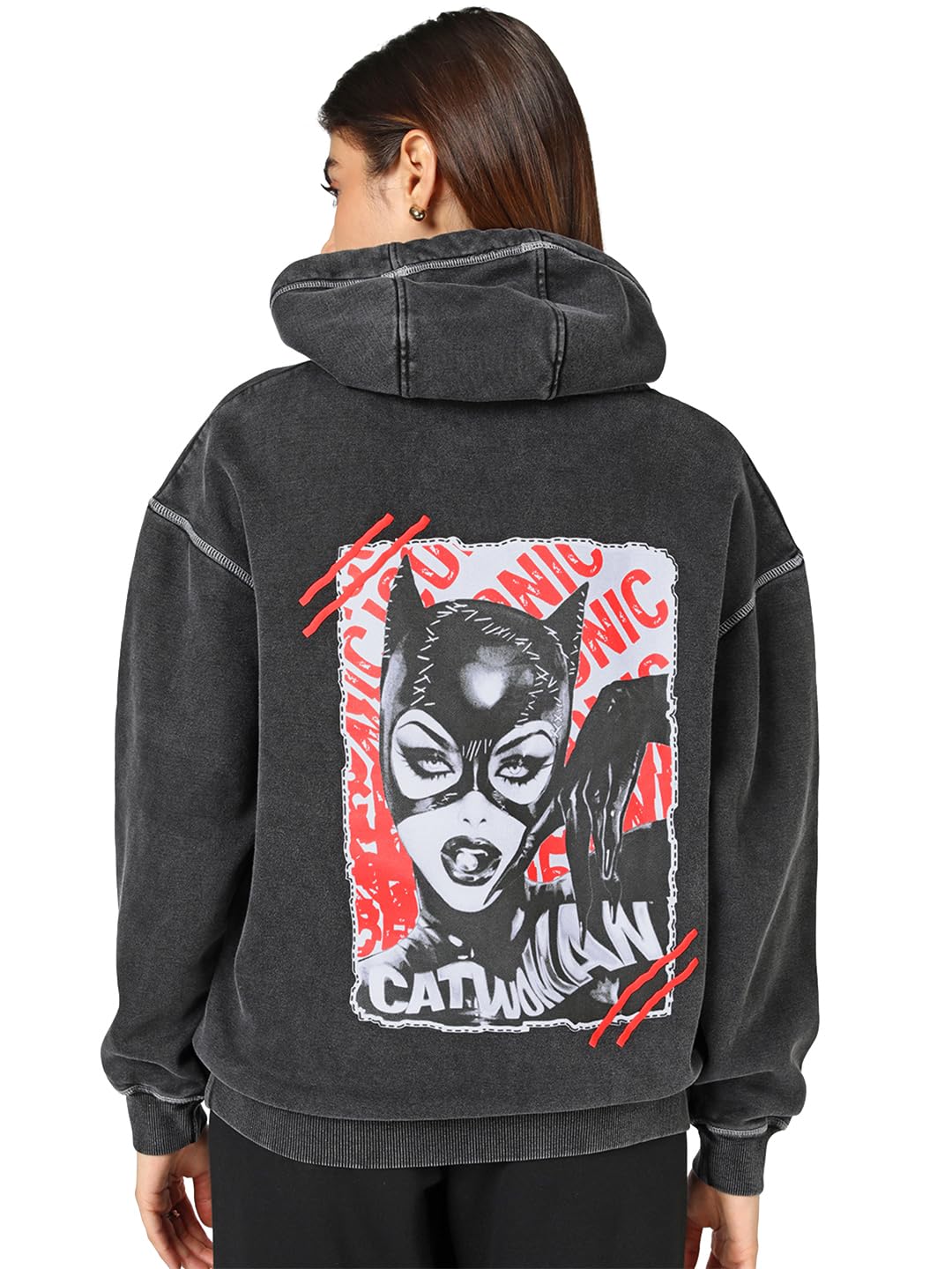 bewakoof Heavy Duty 1.0 Official DC Merchandise Catwoman Women's Graphic Print Oversized Fit Full Sleeve Fleece Hoodies-picture-38