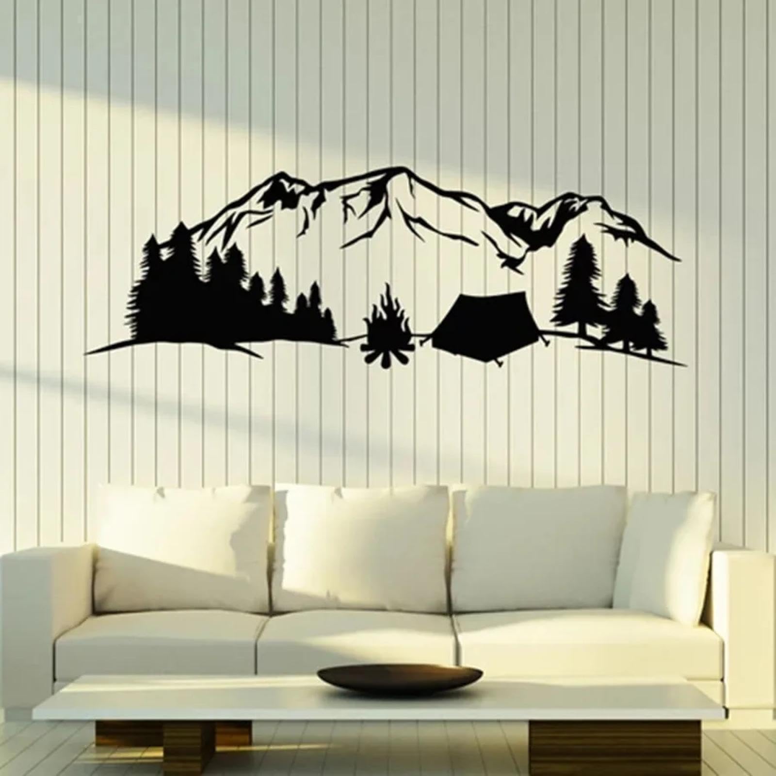 Natural Landscape Wall Sticker Travel Camping Mountain Tent Sticker Art Mural Living Room Home Decoration/Black