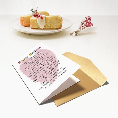 Miniatura 5 de Chenive Tarjeta de cumpleaños de 16 años para niña y niño, tarjeta de cumpleaños de 16 años para hija, nieta, sobrina, tarjeta de poema de