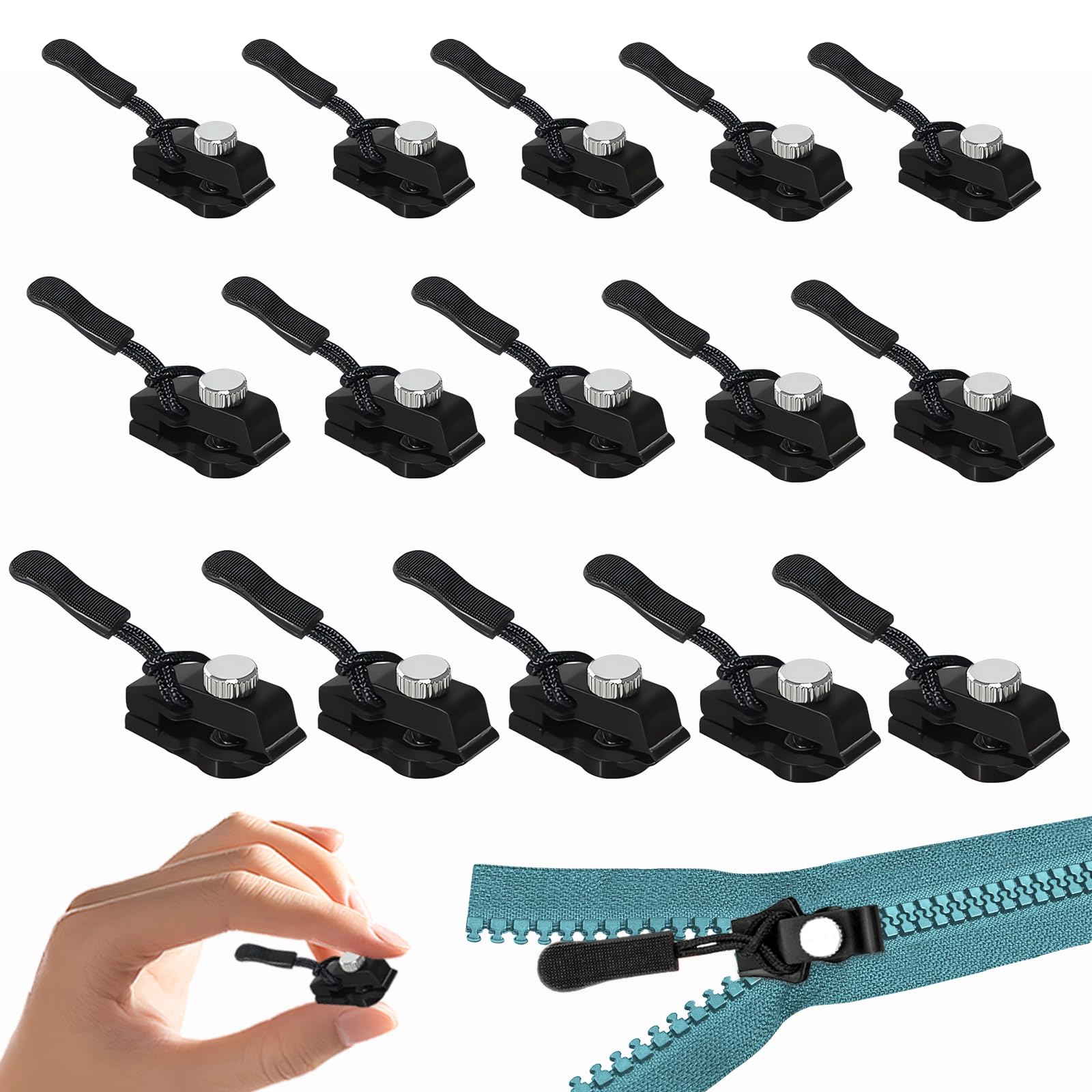 Kit Riparazione Cerniere Lampo - 15 Cursori Universali In 3 Misure, Per Zaini, Bagagli E Giacche