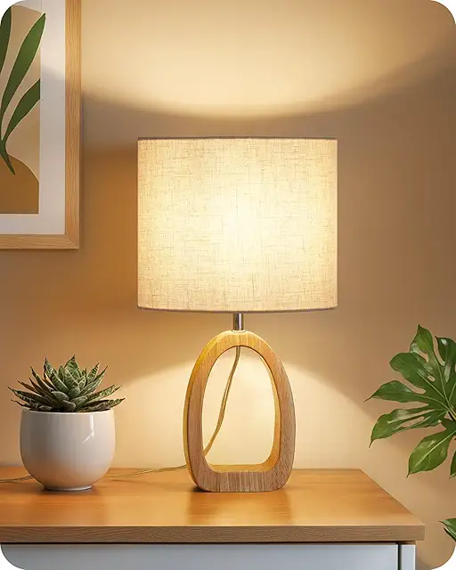 Lampe de Chevet en Bois et Lin, Éclairage Doux pour Salon et Chambre - Beige