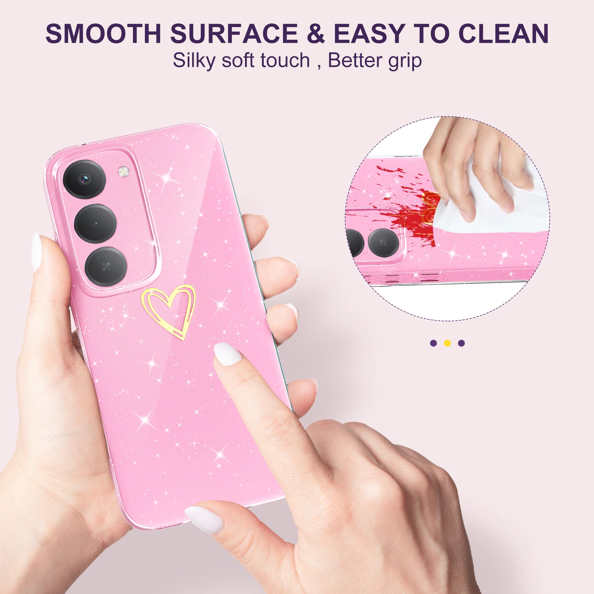 Pokrowiec na Xiaomi Redmi 15 4G/5G Glitter TPU Silikonowe błyszczące etui z ochroną aparatu Cienkie serce wzór miękkie odporne na wstrząsy ochronne etui do Redmi 15, różowy