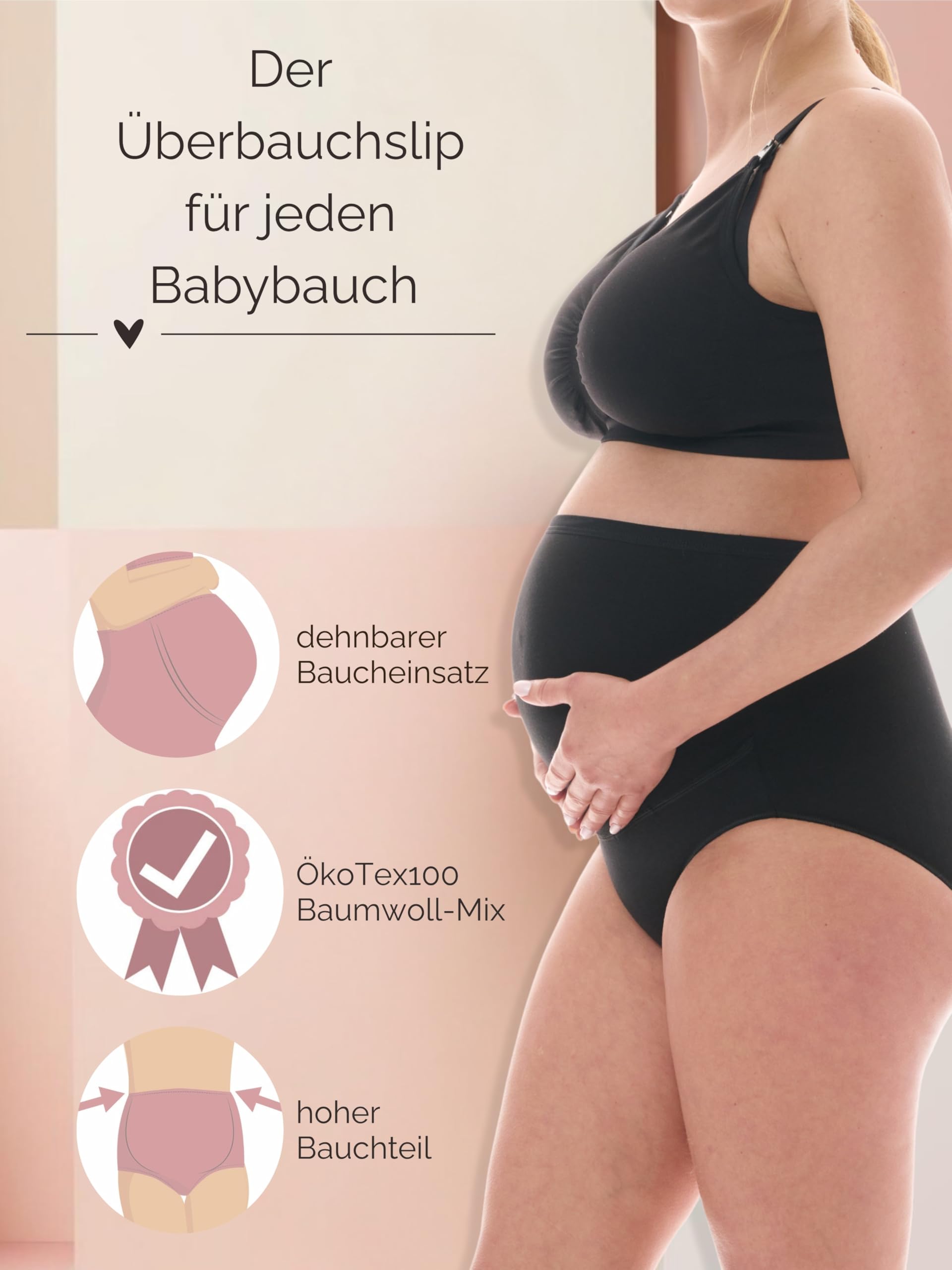 Herzmutter Umstandsslips Baumwolle - OekoTex 100 - Überbauch Unterhose - Überbauch - Schwangerschafts-Unterwäsche - Hohe Taille - 1er & 3er-Set - 5100