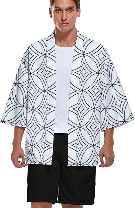 Amazon Co Jp メンズ 甚平 夏 七分袖 和風パーカー 羽織 和服 ジャケット プリントシャツ 開襟シャツ 和柄 和風 七宝 浴衣 カジュアル ゆったり かっこいい 前開き 肌触りがいい 花火大会 祭り 散歩 部屋着に適用 日焼け対策 大きいサイズ 服 ファッション小物