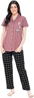 ZEYO Women's Cotton Checks Printed Relaxed Night Suit Set Of Shirt & Pyjama 5239 Price In India