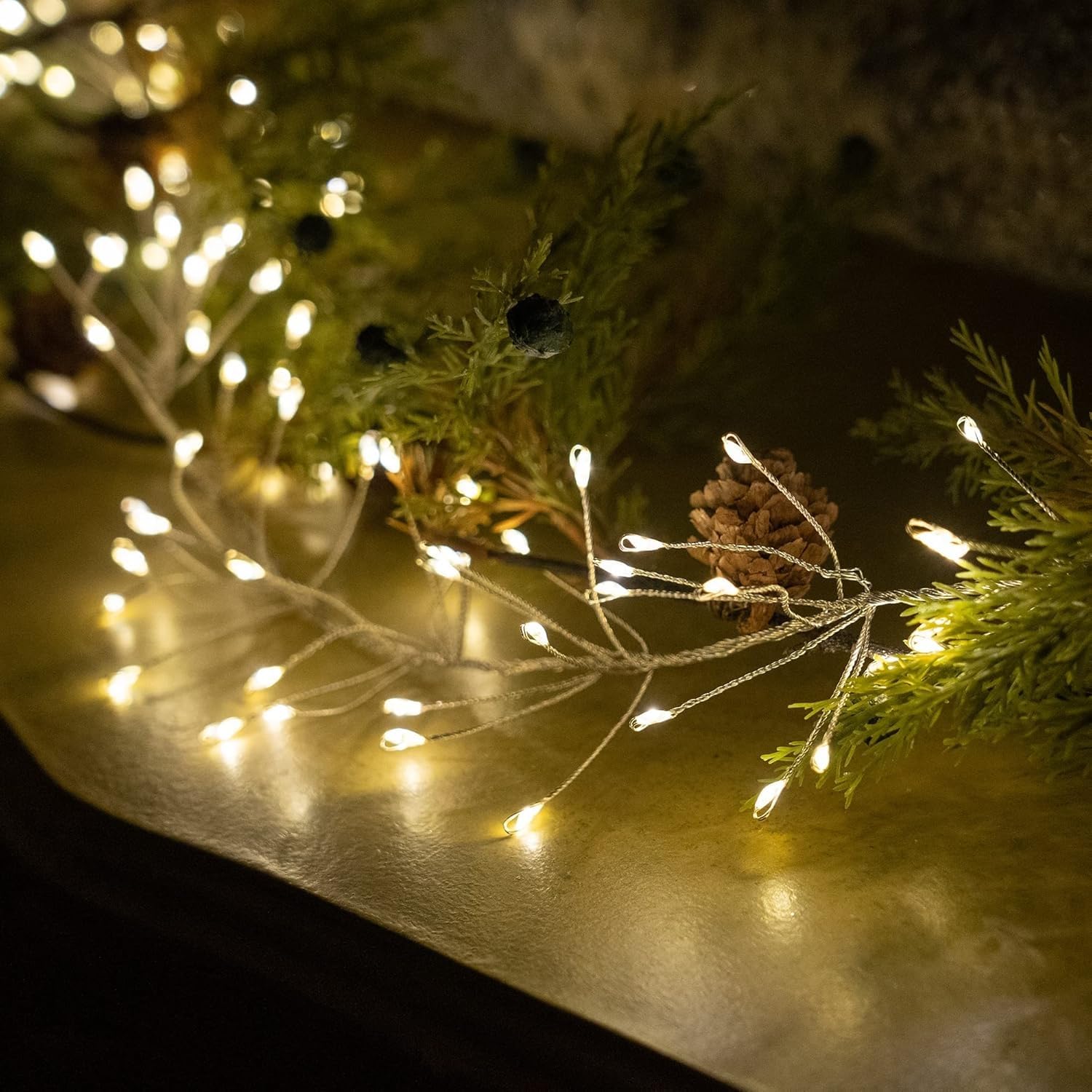 Feuerwerks-Lichterkette, 5m, Weihnachtsbaum-Dekoration, 800 Micro-LEDs, Lichterkette, Warmweiß, 8 Modi dimmbar, LED, 31V, 2200K, 2m Kabel, Feuerwerk-Design, Weihnachten