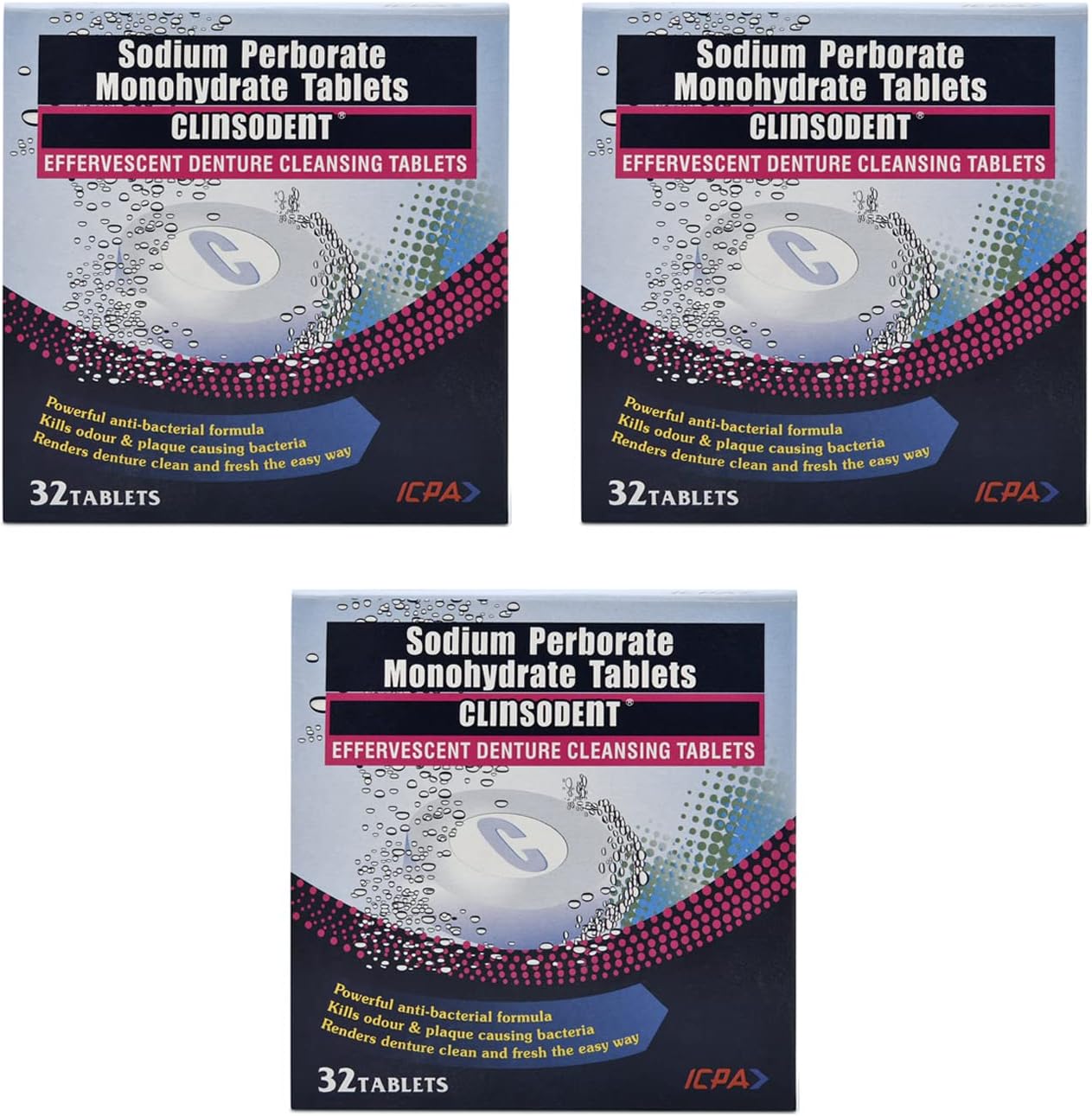 Clinsodent Denture Cleansing Tablets (Pack of 3)