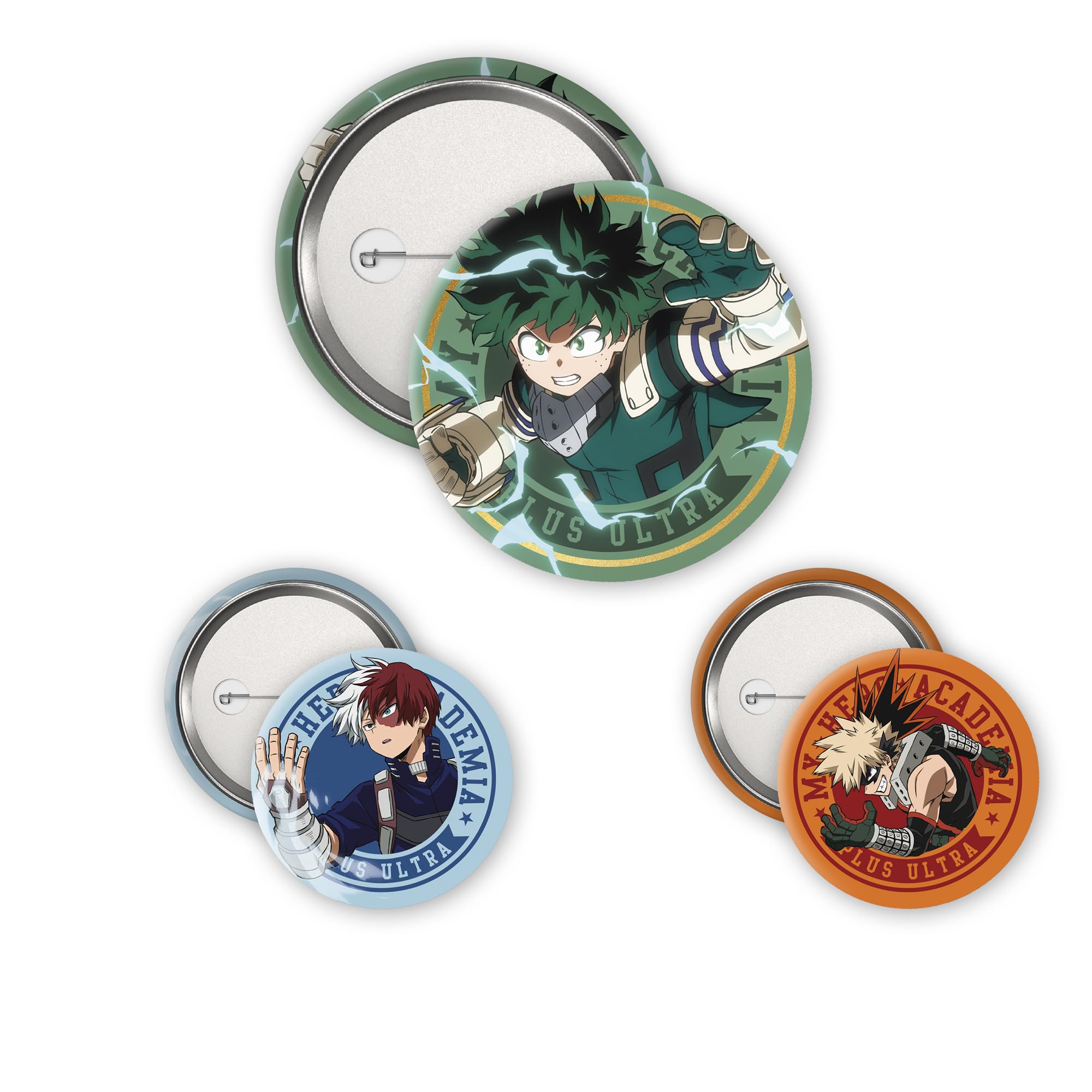 My Hero Academia Midoriya Bakugo Todoroki Badge Confezione Ufficiale Set 4 Distintivi Fan Accessorio
