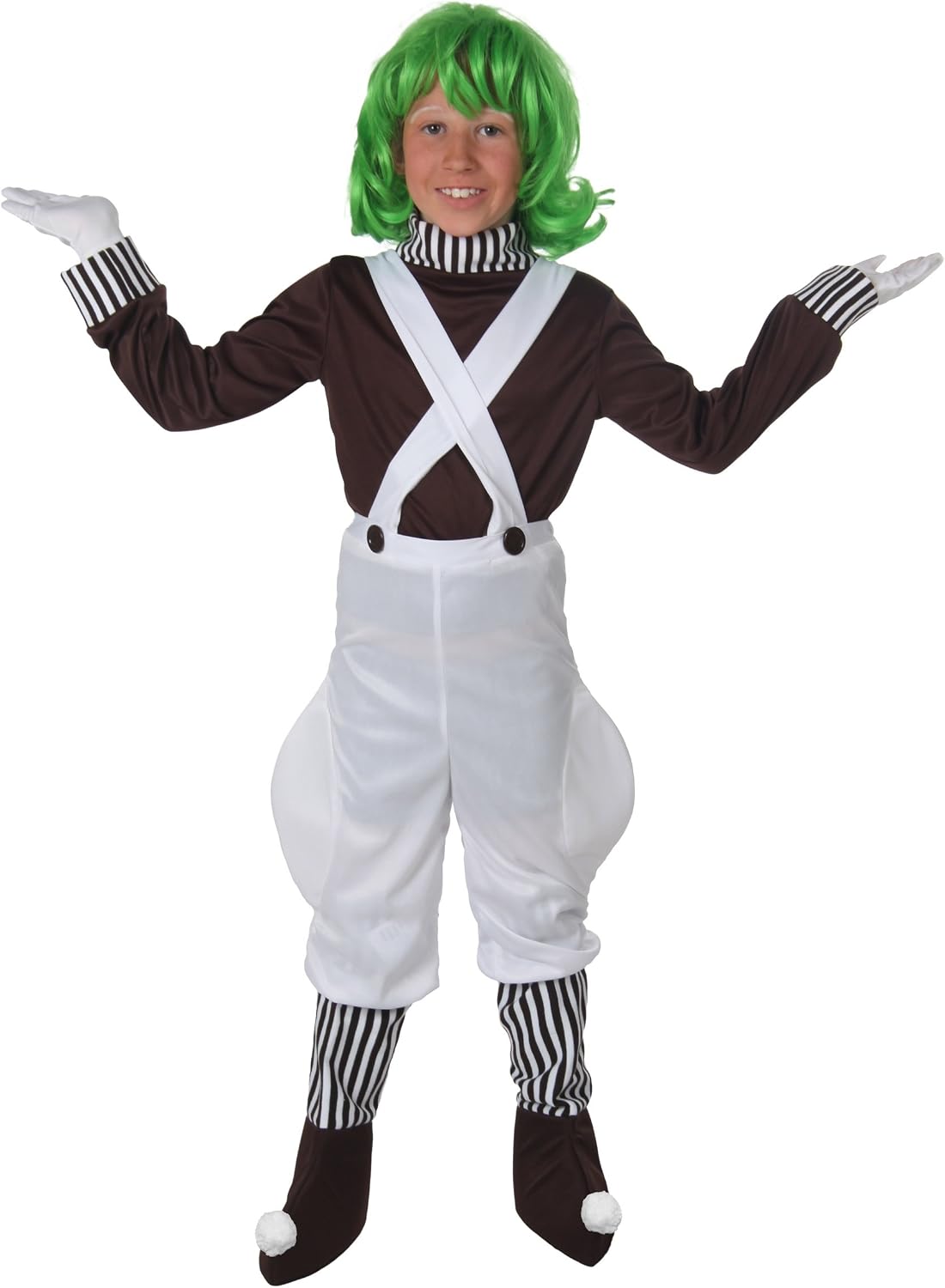 Fun Costumes Kid's Chocolate Factory Worker Costume, Candy Factory Employee Halloween Outfit, Orange Worker & Green Hair