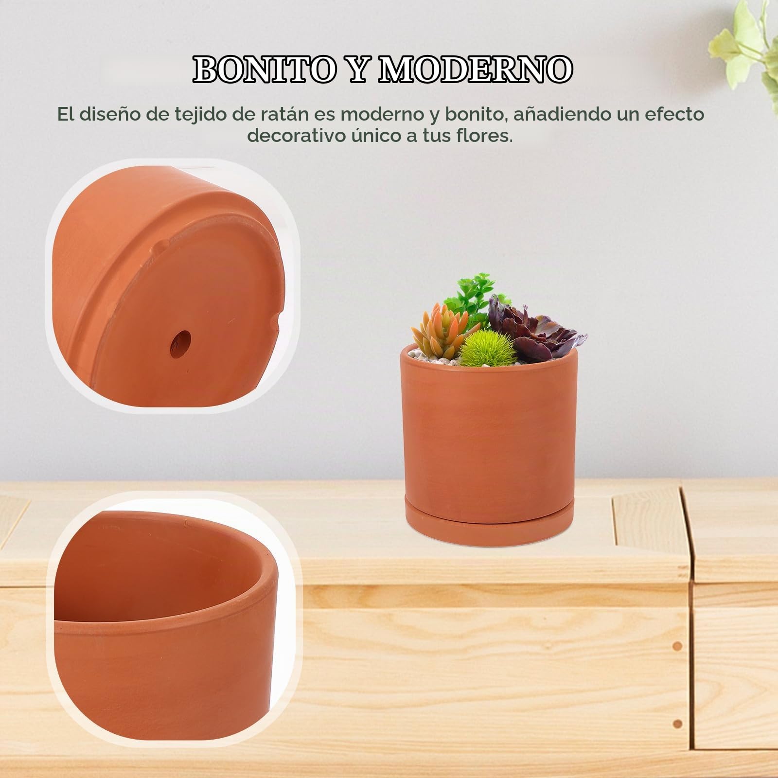 TOYANDONA Maceta de Barro Cilíndrica Naranja para Suculentas con Diseño Transpirable y Autorriego, Adecuado para Jardinería y Plantas de Exterior