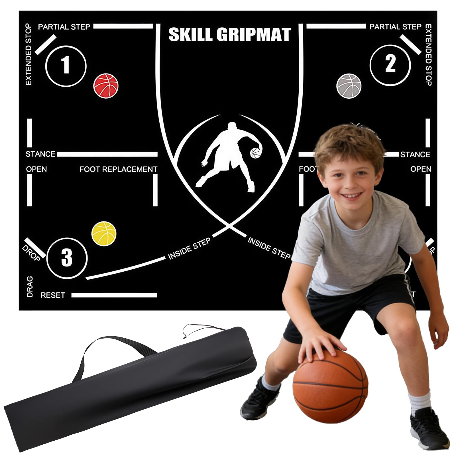 Tapis de basket-ball, de football, antidérapant, pour le sport, grand format, pour l'entraînement des pas, l'intérieur et l'extérieur