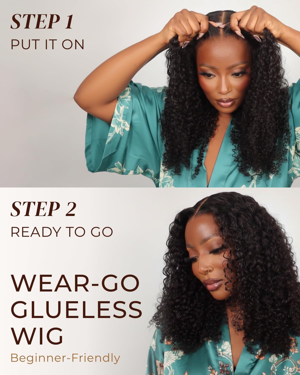 Glueless Wig Human Hair, Perücke Echthaar Damen 4x4 Lace Front Wigs for Women, 200% Density, Afro Kinky Curly Wig Human Hair, No Glue, Pre Cut Lace Wear and Go Real Hair Wig Schwarz 16 Inch