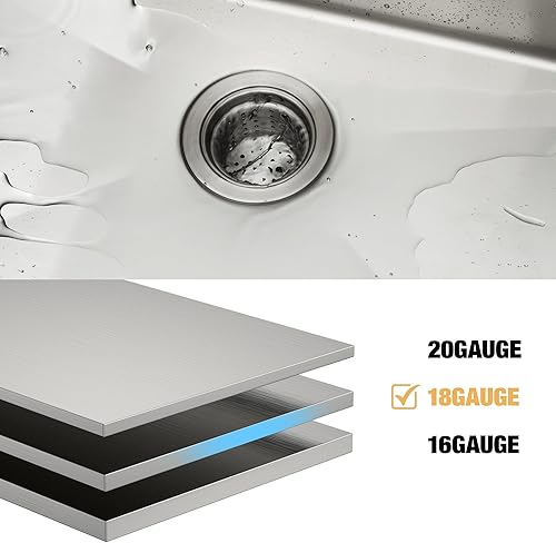 Miniatura 8 de Fregaderos de cocina de 27 x 19 pulgadas con repisa para fregadero de cocina de un solo tazón de acero inoxidable calibre 16 con accesorios