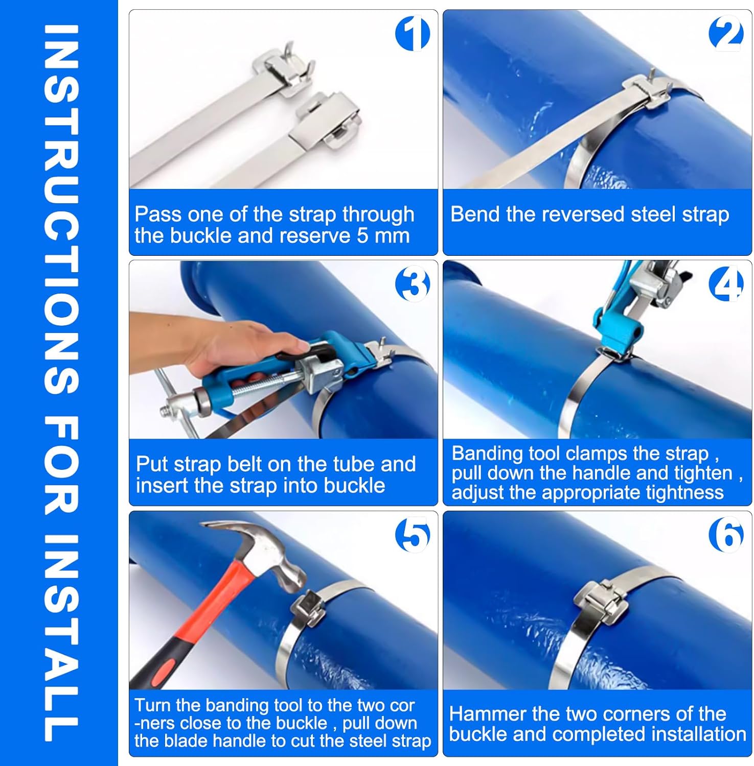 120Pcs 304 Stainless Steel Ear-Lokt Buckle Metal Banding Clips 3/4" Width Seal Pipe Clamp Banding Clip for Heavy-Duty Pipes Timbers Cable