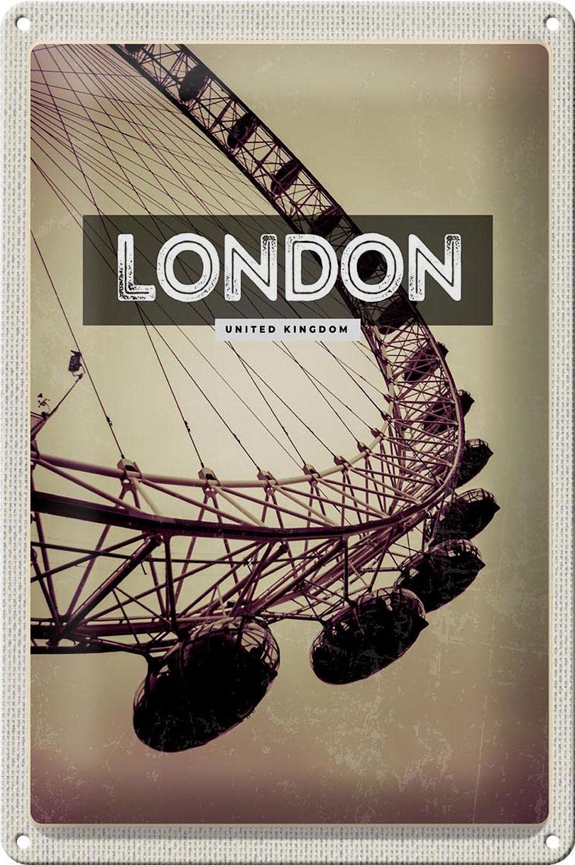 Femer Tin Sign Travel 20 x 30 cm London England Carousel London Eye Sign