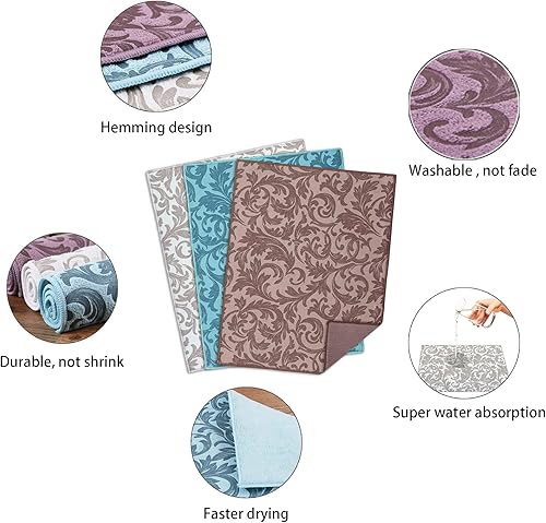 Miniatura 3 de Tapete de secado de platos para encimera de cocina, paquete de 4, tamaño grande de 20 x 15 pulgadas, tapete de secado de microfibra ultra
