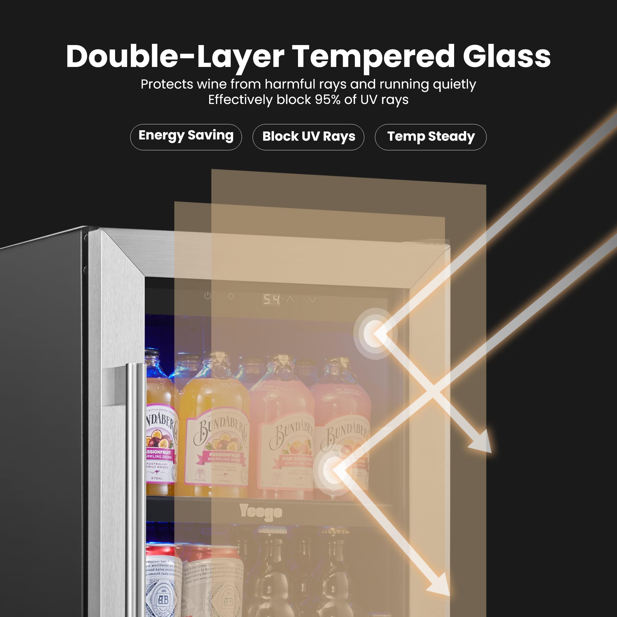 YEEGO Beverage Refrigerator Cooler - 15 Inch 100 Cans Mini Fridge With Glass Door, 34-54 ℉ Drink Cooler, Built-In Or Freestanding For Wine Beer Soda Bar Office Home Dorm on Fridge.com - View 5