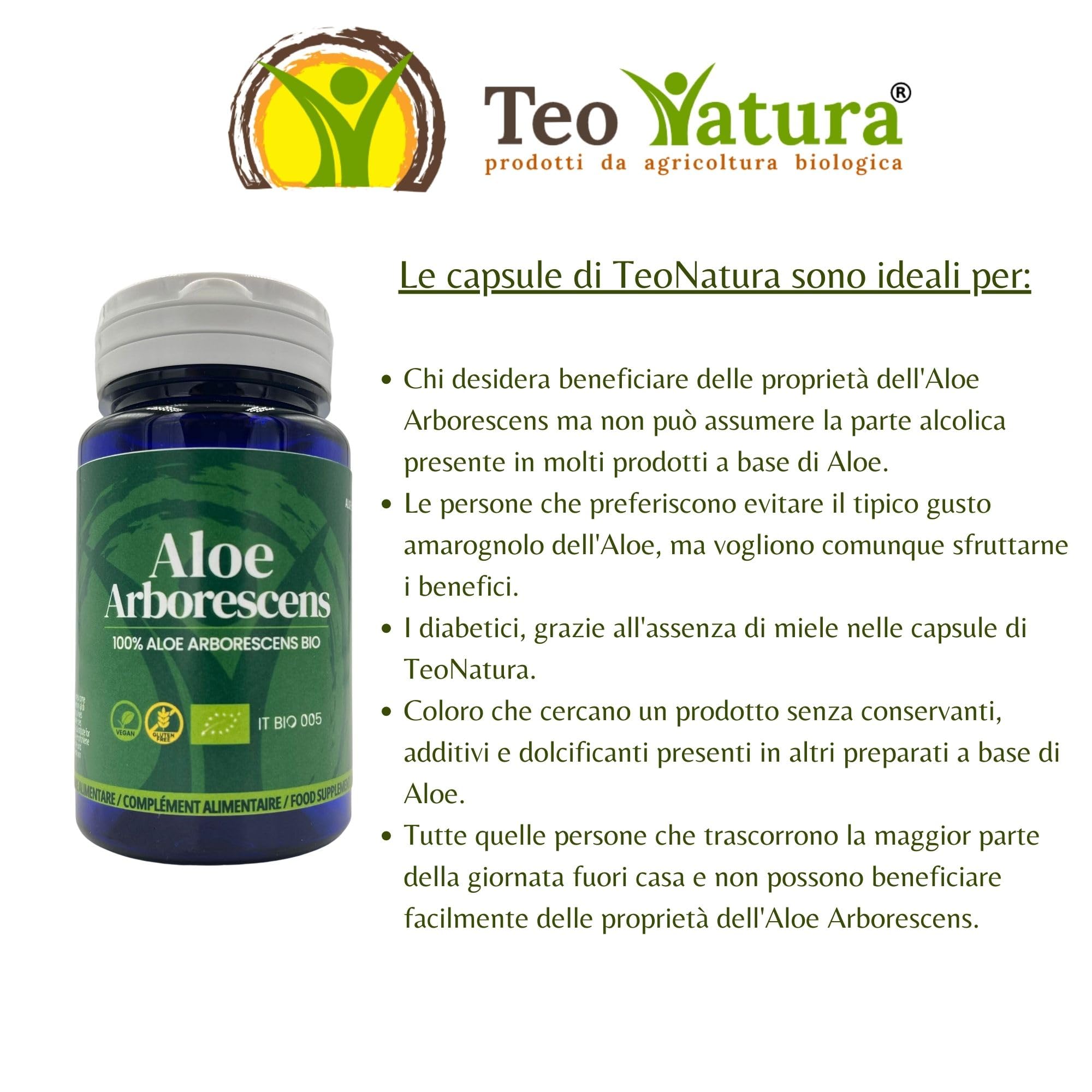 TeoNatura Integratore Alimentare di Aloe Arborescens - 100% Biologico Made in Italy - 50 Capsule