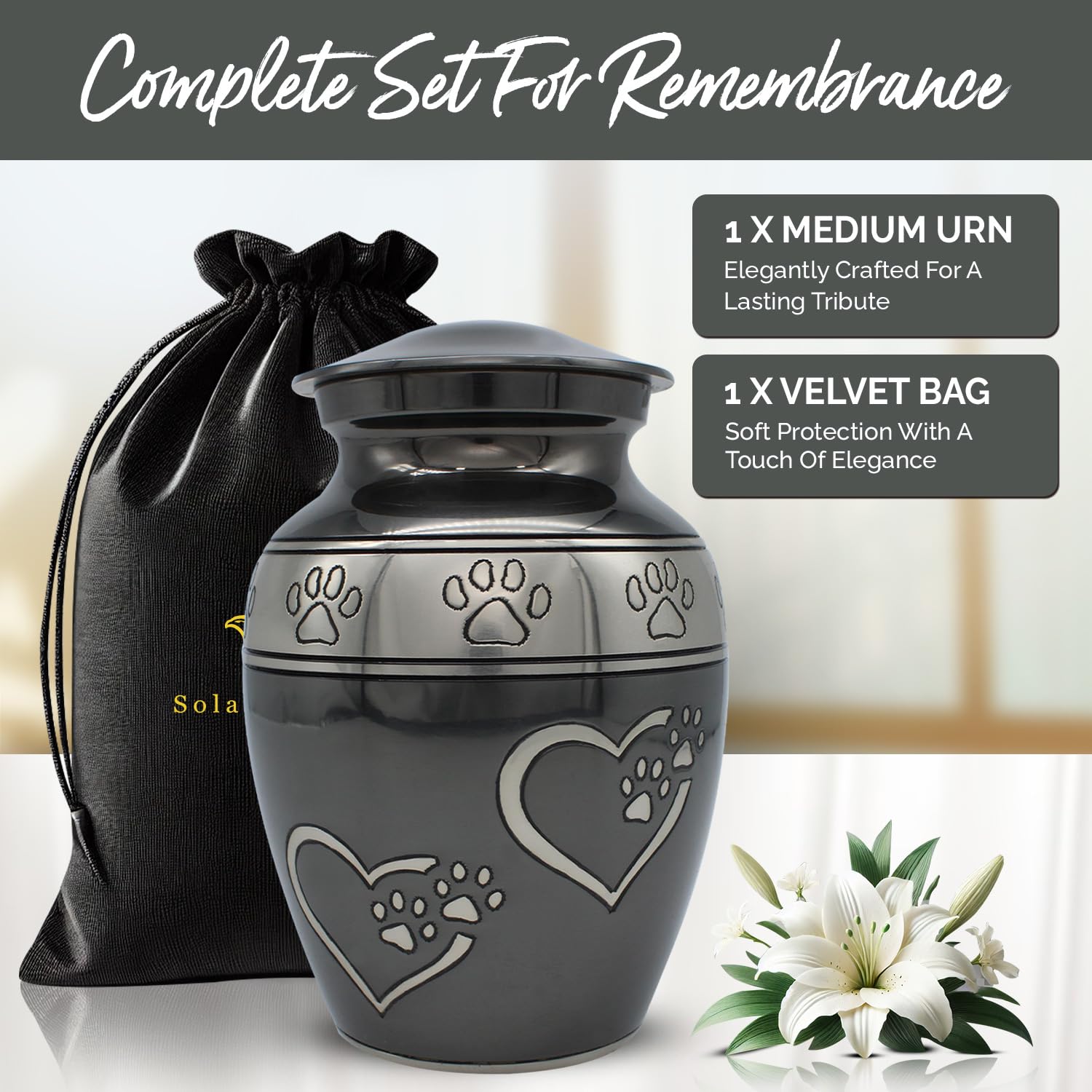 Medium Pet Urns for Ashes - Urn for Dogs & Cats - Honor Your Loved Furry Friend with Pet Cremation Urns - Paw Print Urn for Dogs & Cats (Slate Gray, Medium)