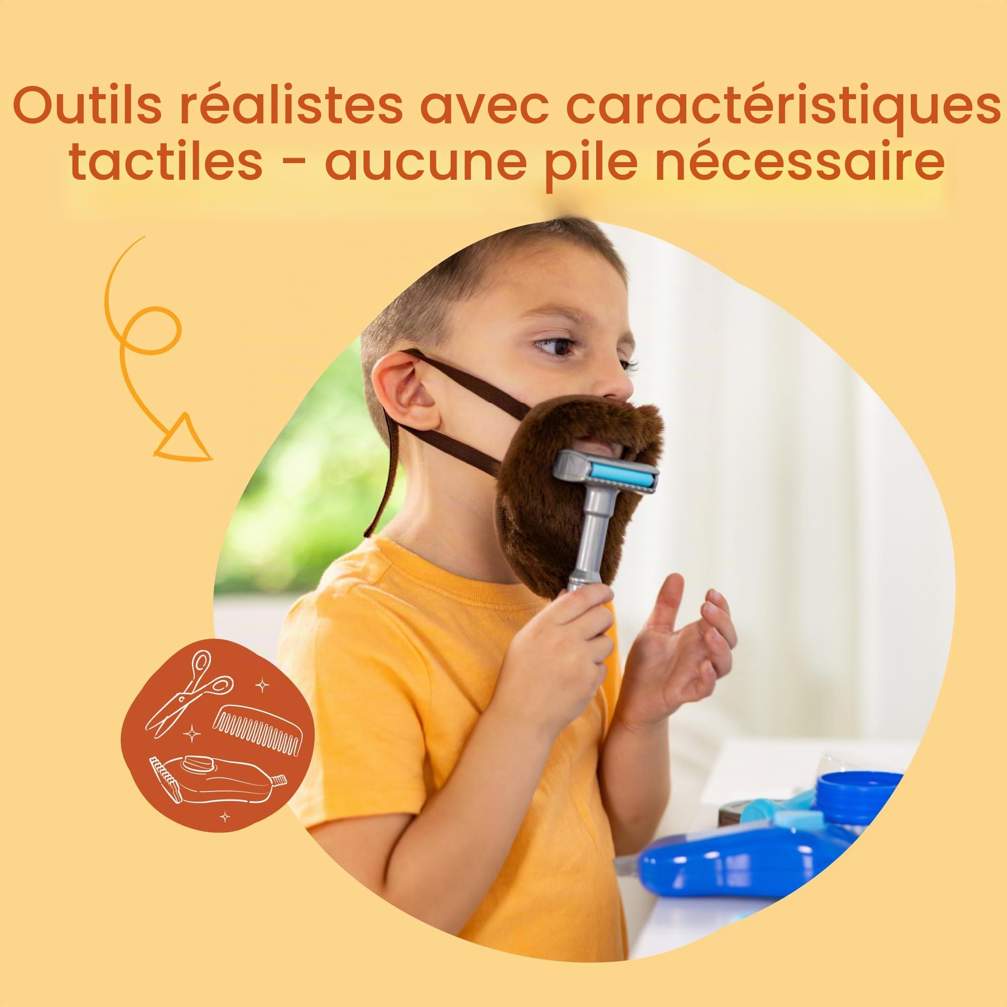 Melissa & Doug - Kit De Jeu Coffret Barbier 16 Pièces - Jeu Imitation - Jeu De Rôle Apprenti Barbier - Jouet D'Activité, Développement Et d'apprentissage - Cadeau Enfant 3 Ans Et +