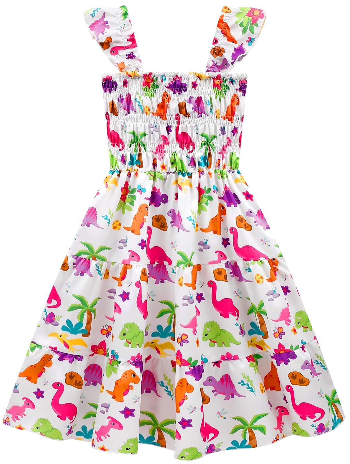 Vestido floral casual de verão, manga com babados, boêmio, em camadas, vestido de festa franzido, 3 a 10 anos