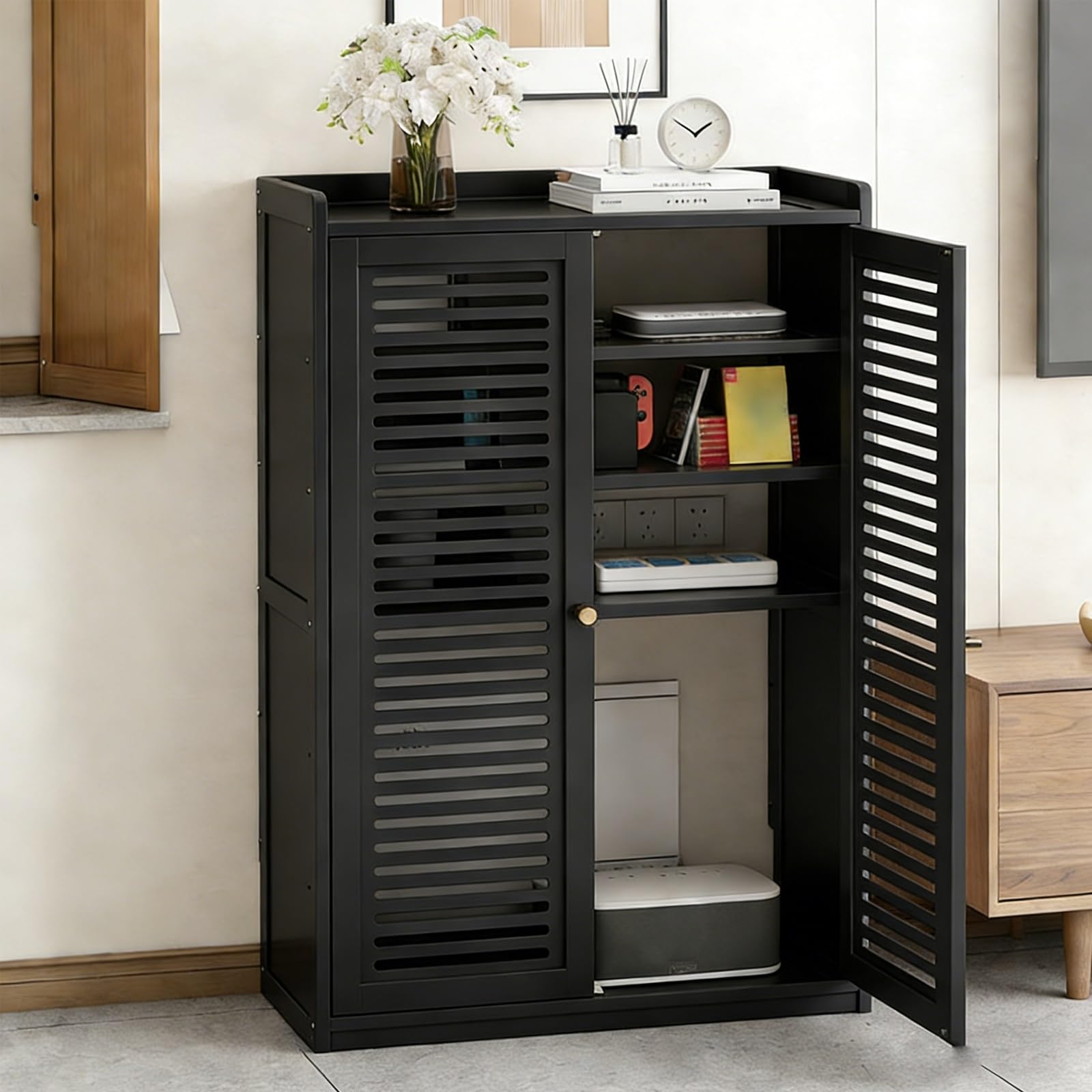 Armario para enrutador WiFi para organizar los cables del salón y mejorar la señal en casa