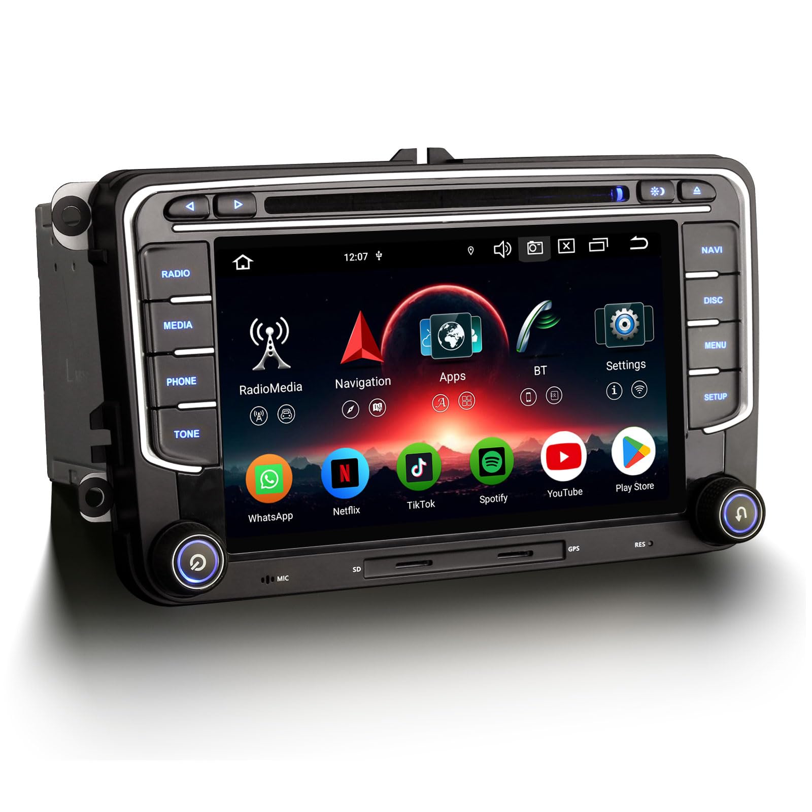 8-Kern 7 Zoll Android 16 Autoradio Bluetooth für VW Passat B6 Golf 5 Golf 6 Polo 6R Touran Tiguan Caddy T5 Jetta Skoda Seat GPS Navigation CarPlay Android Auto WiFi 4G DAB+ RDS CD DVD Canbus 4GB+64GB
