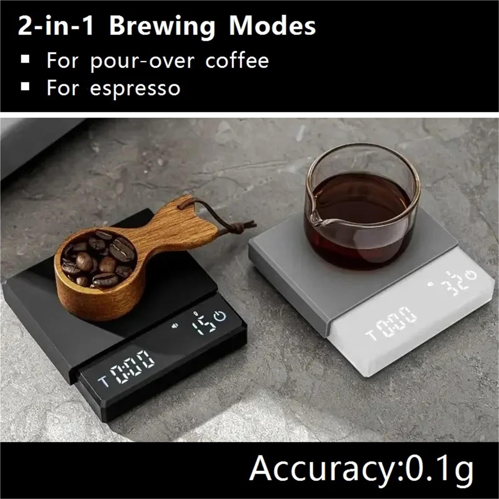 Kaffeewaage Mini-Digital-Kaffeewaage, wiederaufladbar über USB-C, mit Chronographen-Grammgewicht, for die Küche zu Hause(White)
