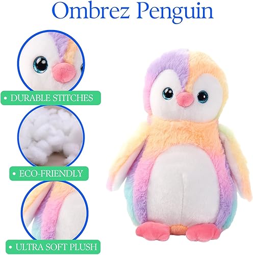 Miniatura 6 de The Petting Zoo Peluche de pingüino, animales Ombrez, pingüino arco iris, 9 pulgadas
